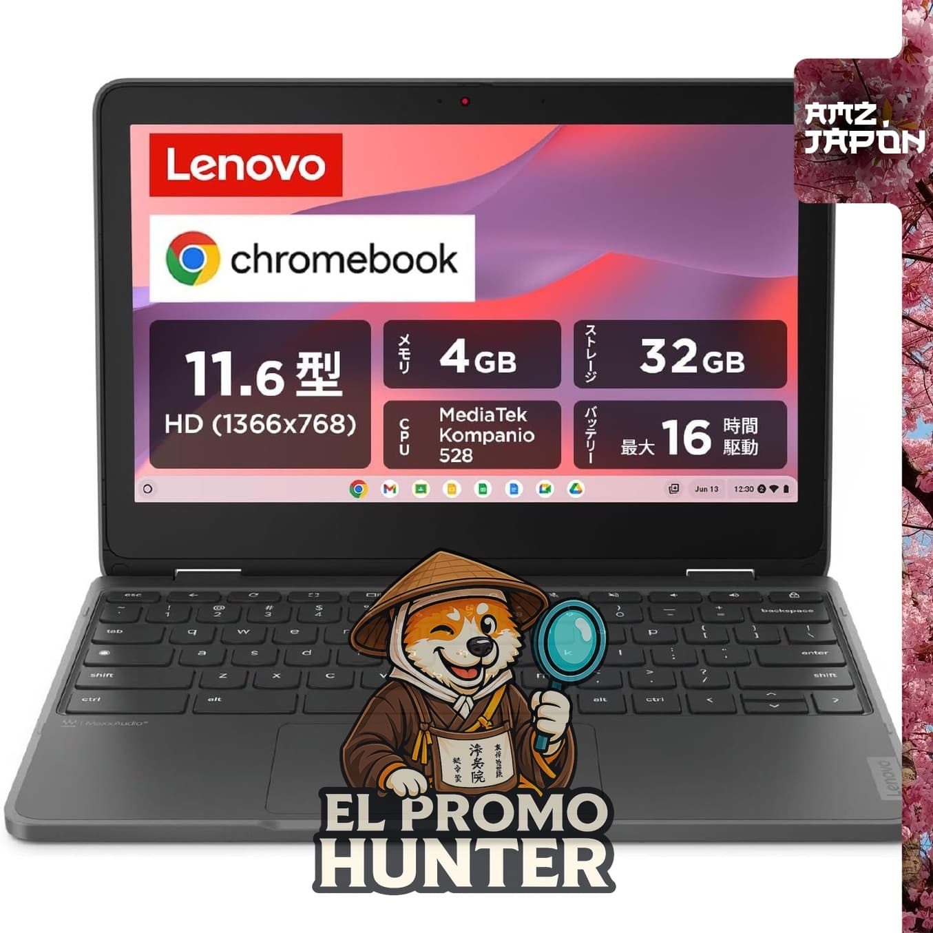 Lenovo Chromebook 300e Yoga Laptop, 11.6" (1.33 kg), MediaTek Kompanio 528, 4 GB RAM, 32 GB almacenamiento.