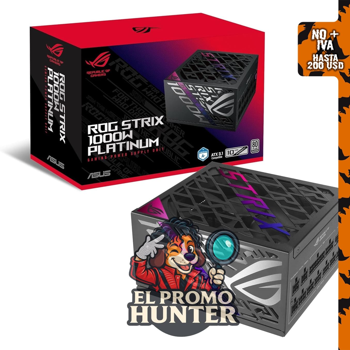 ASUS ROG Strix 1000W Platino, fuente de alimentación modular con certificación 80 Plus Platino y ATX 3.1.