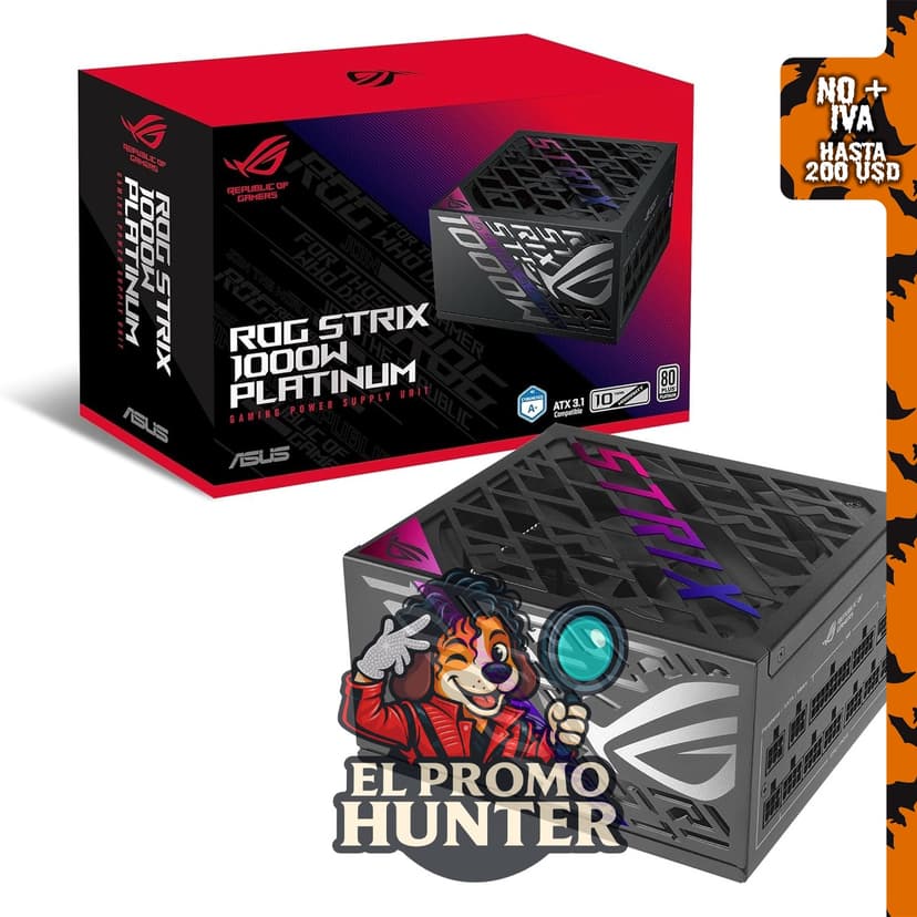 ASUS ROG Strix 1000W Platino, fuente de alimentación modular con certificación 80 Plus Platino y ATX 3.1.