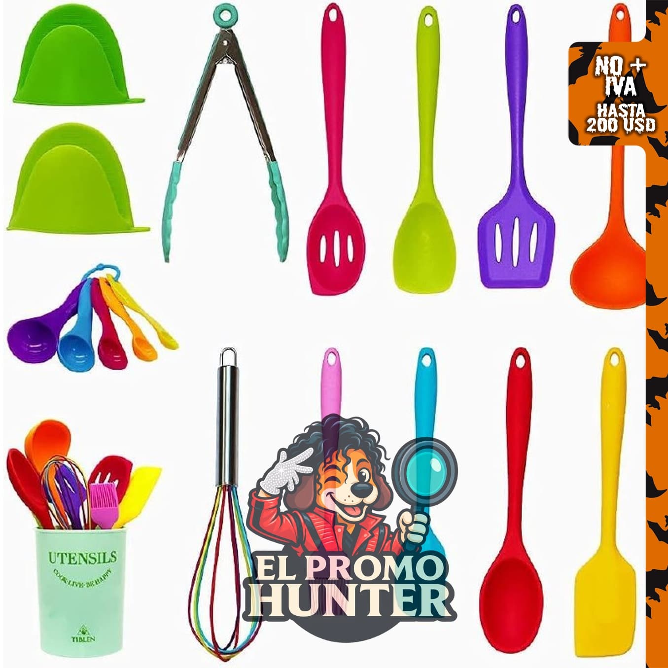 Juego de utensilios de cocina de silicona TIBLEN, 18 piezas, resistentes al calor hasta 230 °C.