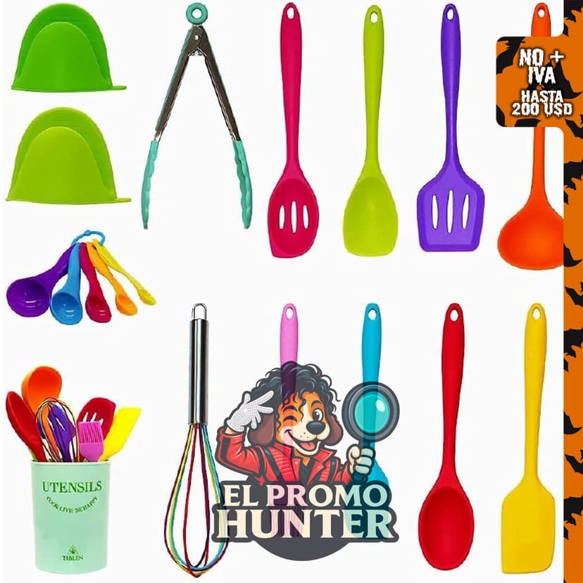 Juego de utensilios de cocina de silicona TIBLEN, 18 piezas, resistentes al calor hasta 230 °C.