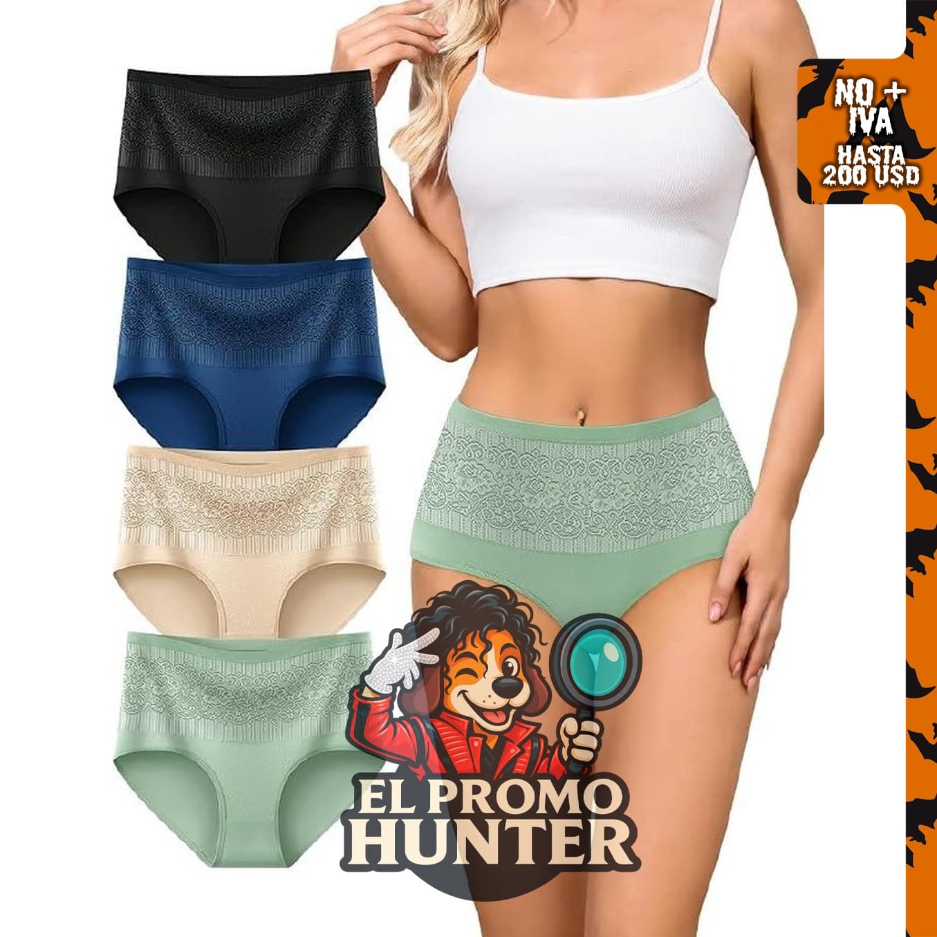 Ropa interior de algodón para mujer, cintura alta, elásticos, cobertura completa, paquete de 4.