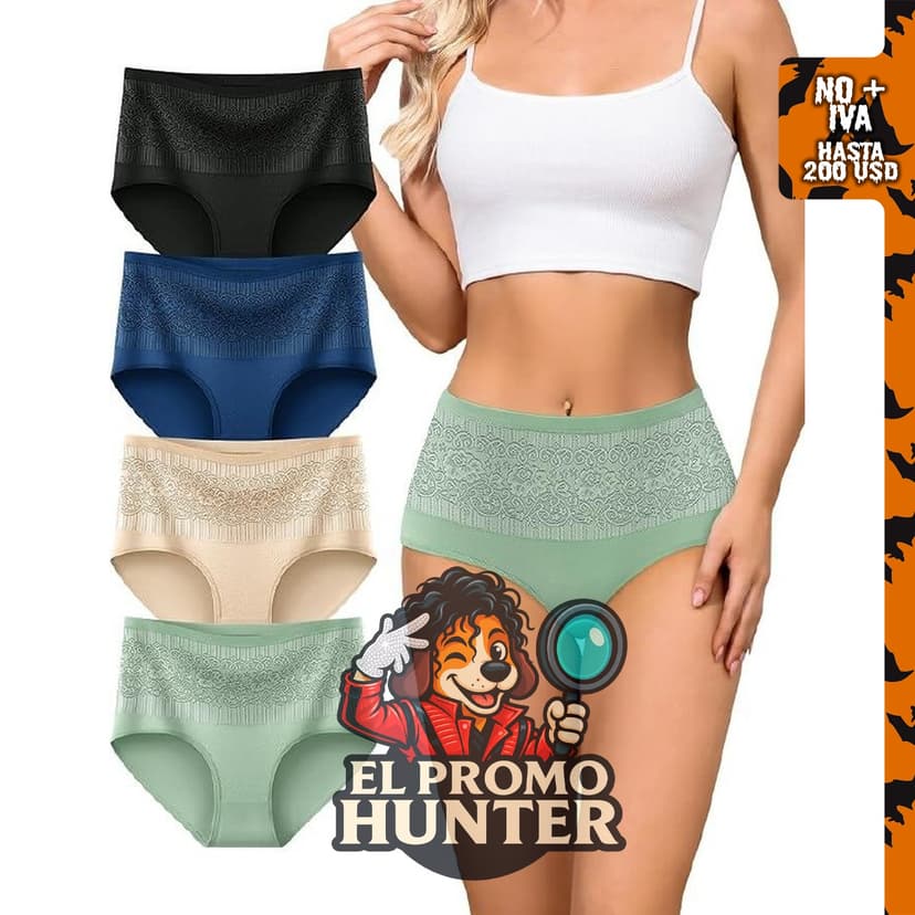 Ropa interior de algodón para mujer, cintura alta, elásticos, cobertura completa, paquete de 4.