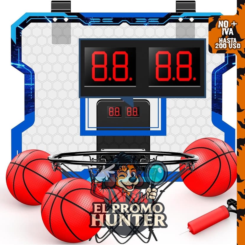 Aro de baloncesto Antaha para interiores, incluye marcador electrónico, 4 modos de juego, 3 bolas y bomba.