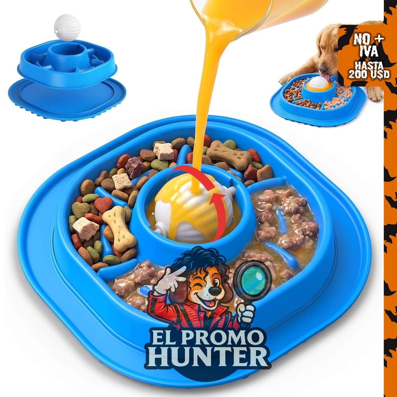 Tazón de alimentación lenta 2 en 1 PandaTOP para perros y gatos, con bola rodante y base de succión.
