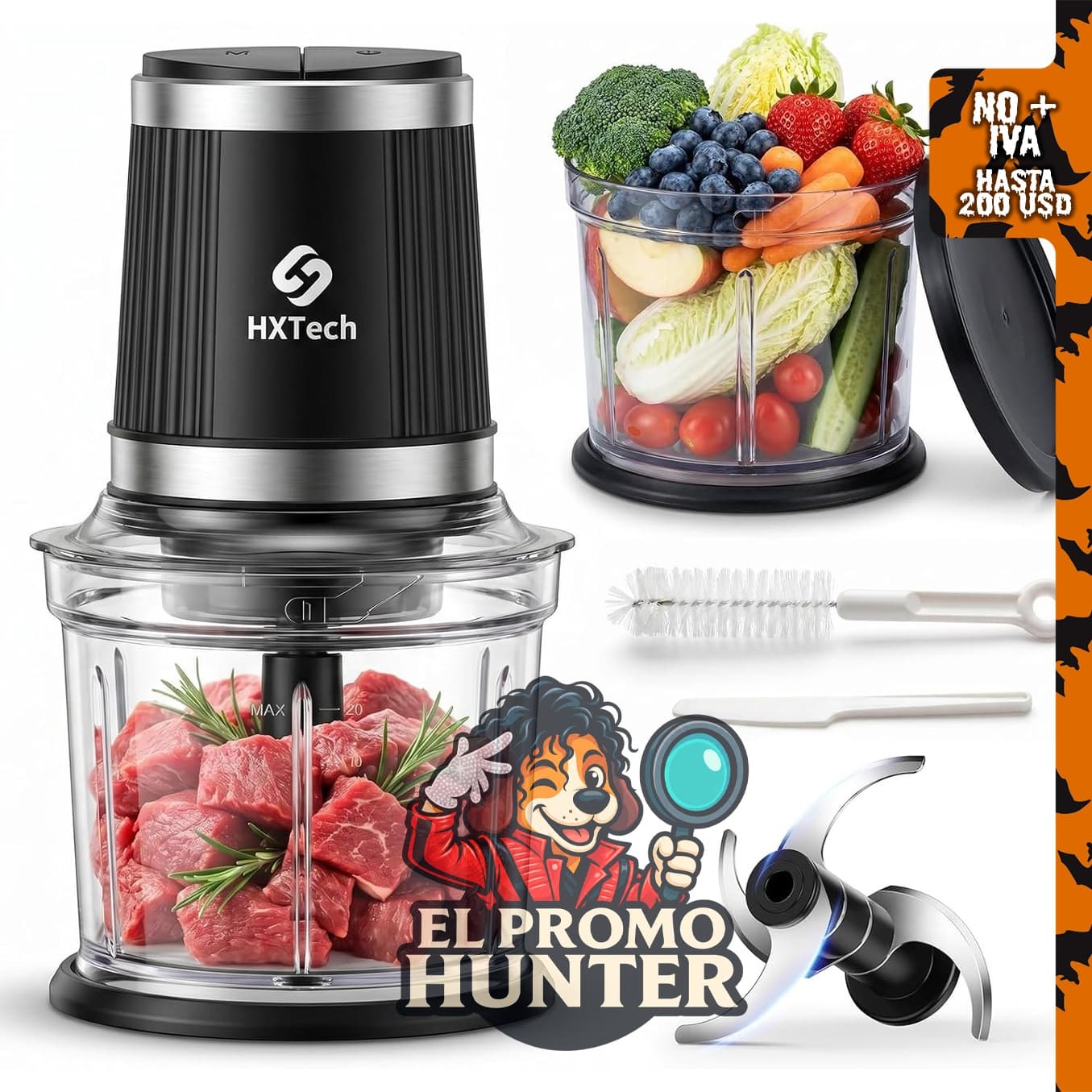 Procesador de alimentos de 4 tazas HXTech, picadora eléctrica.