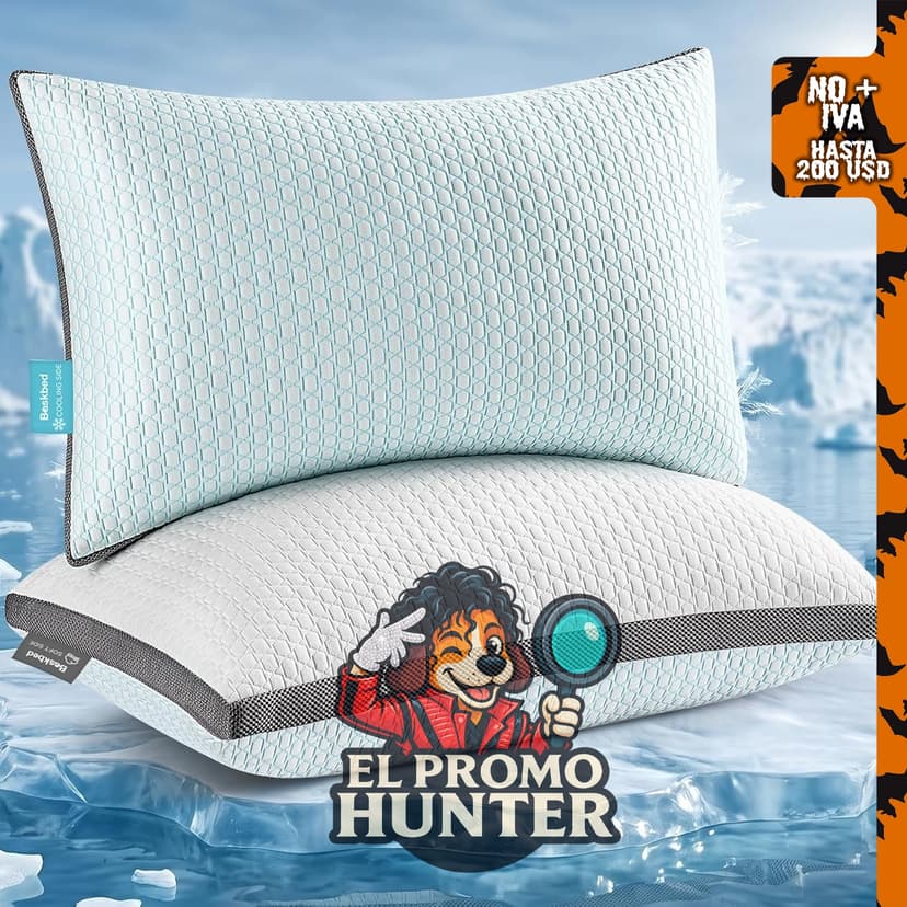 Juego de 2 almohadas refrescantes Baskbed tamaño Queen, espuma.