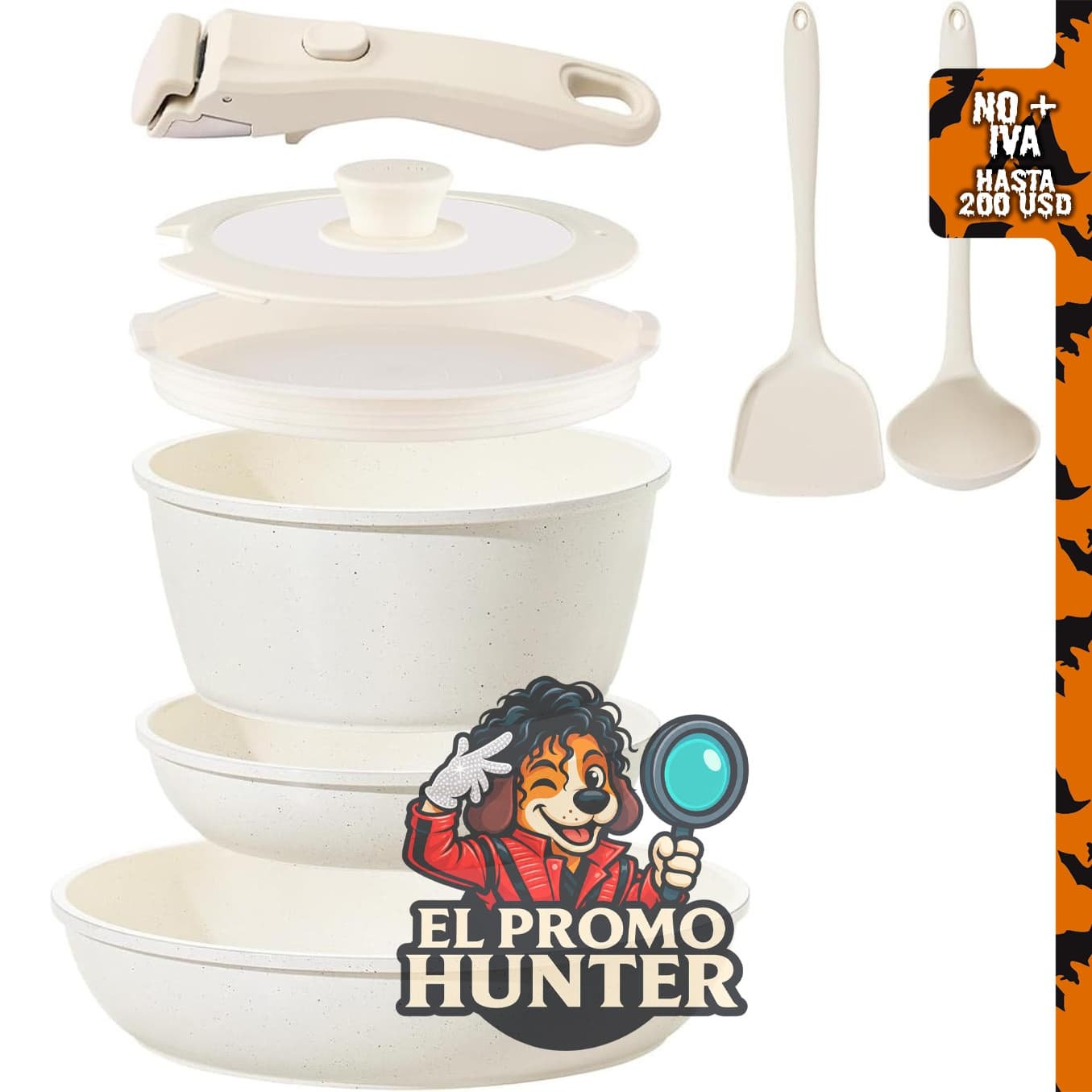 Juego de utensilios de cocina de cerámica antiadherente, 8 piezas, apto para inducción y horno.
