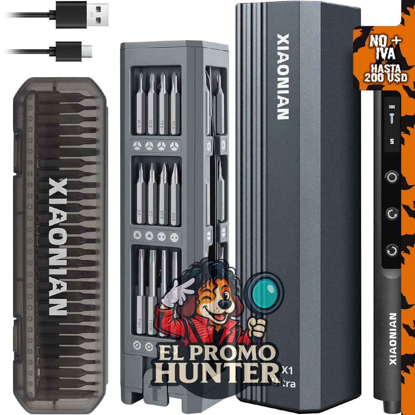 XIAONIAN Juego de destornilladores eléctricos de precisión 3.7 V, 76 en 1, con carga USB y 5 ajustes de par.