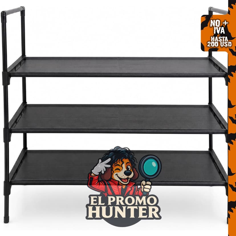 Organizador de zapatos de metal de 3 niveles con estantes de tela para armario y entrada.
