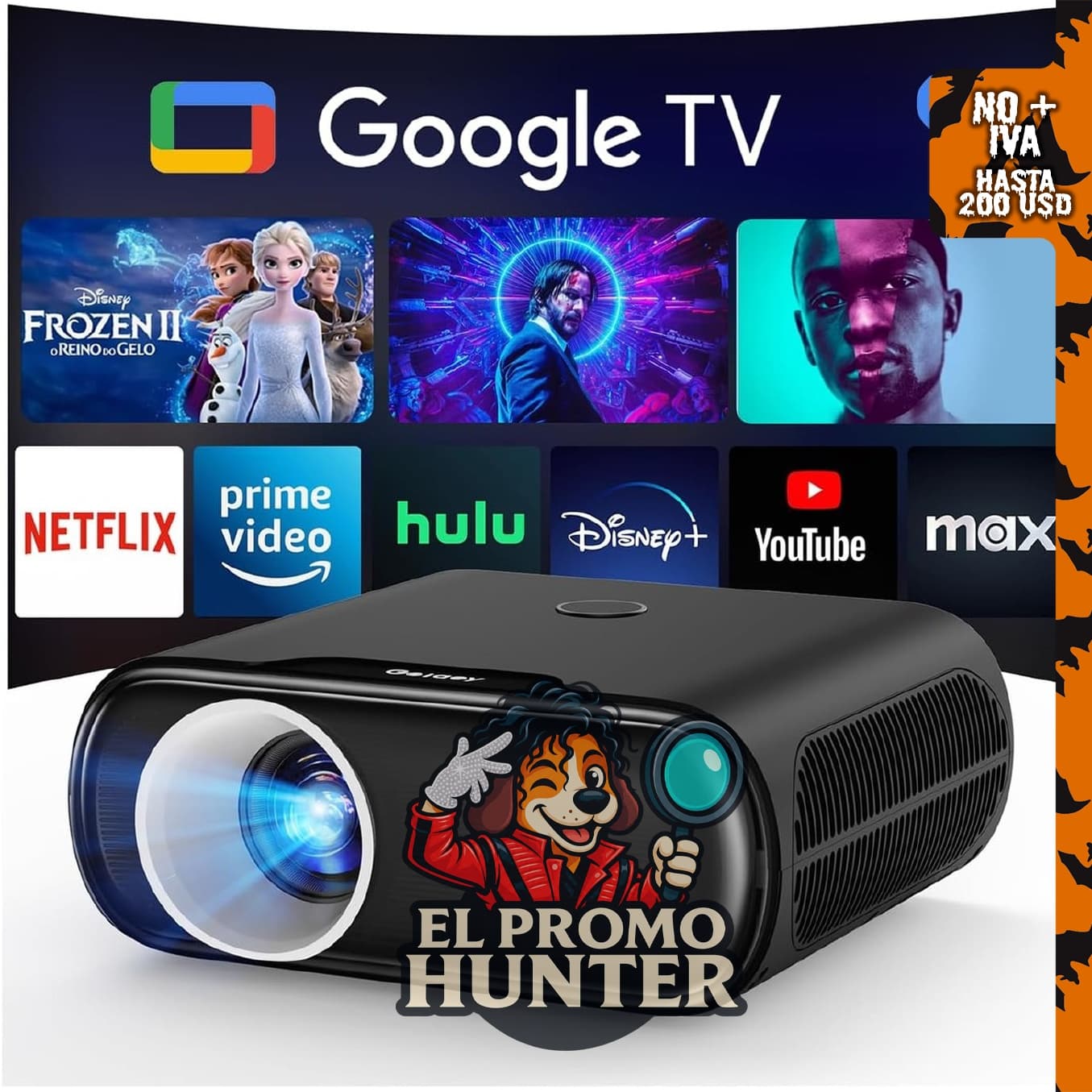 Proyector inteligente Goiaey C26 con WiFi y Bluetooth, compatible con HDMI ARC y Dolby Audio.