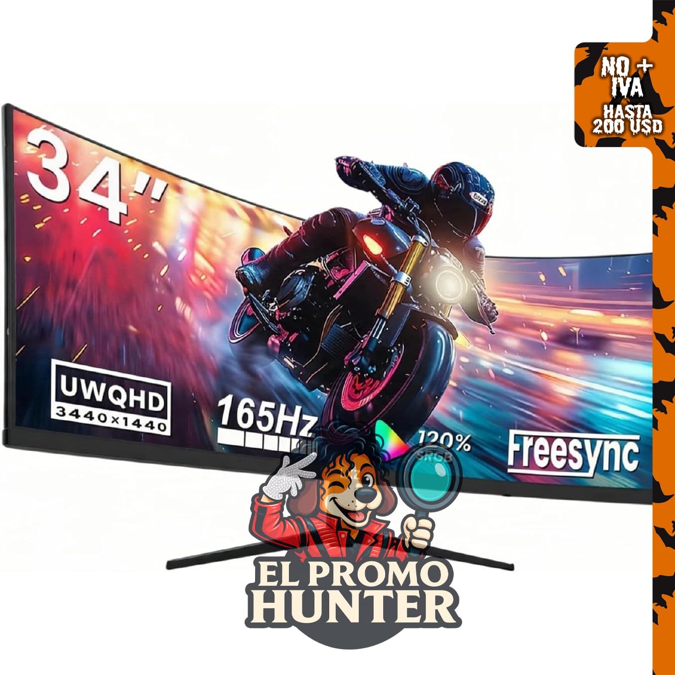Monitor curvo LXZ de 34" (86 cm) 1500R, 165Hz, 3440 x 1440 UWQHD, con FreeSync y G-Sync.