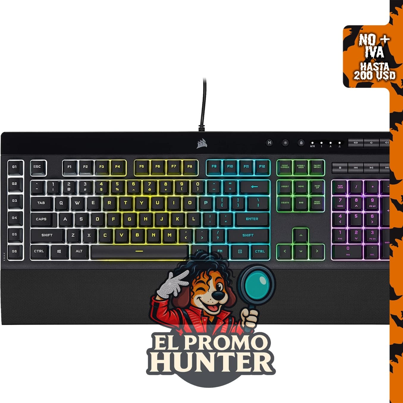 Corsair K55 RGB PRO Teclado de membrana para juegos con cable, resistente al polvo y a derrames IP42, 6 teclas macro.