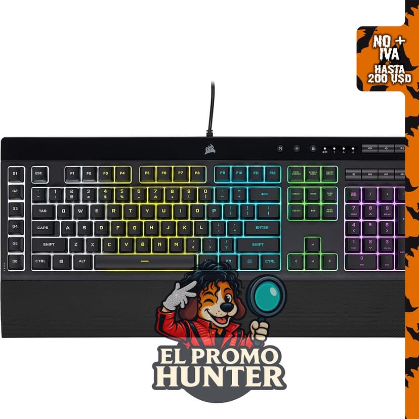 Corsair K55 RGB PRO Teclado de membrana para juegos con cable, resistente al polvo y a derrames IP42, 6 teclas macro.