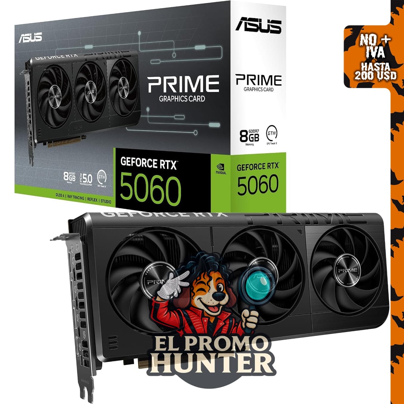 ASUS Prime GeForce RTX 5060 8GB GDDR7 tarjeta gráfica para juegos.