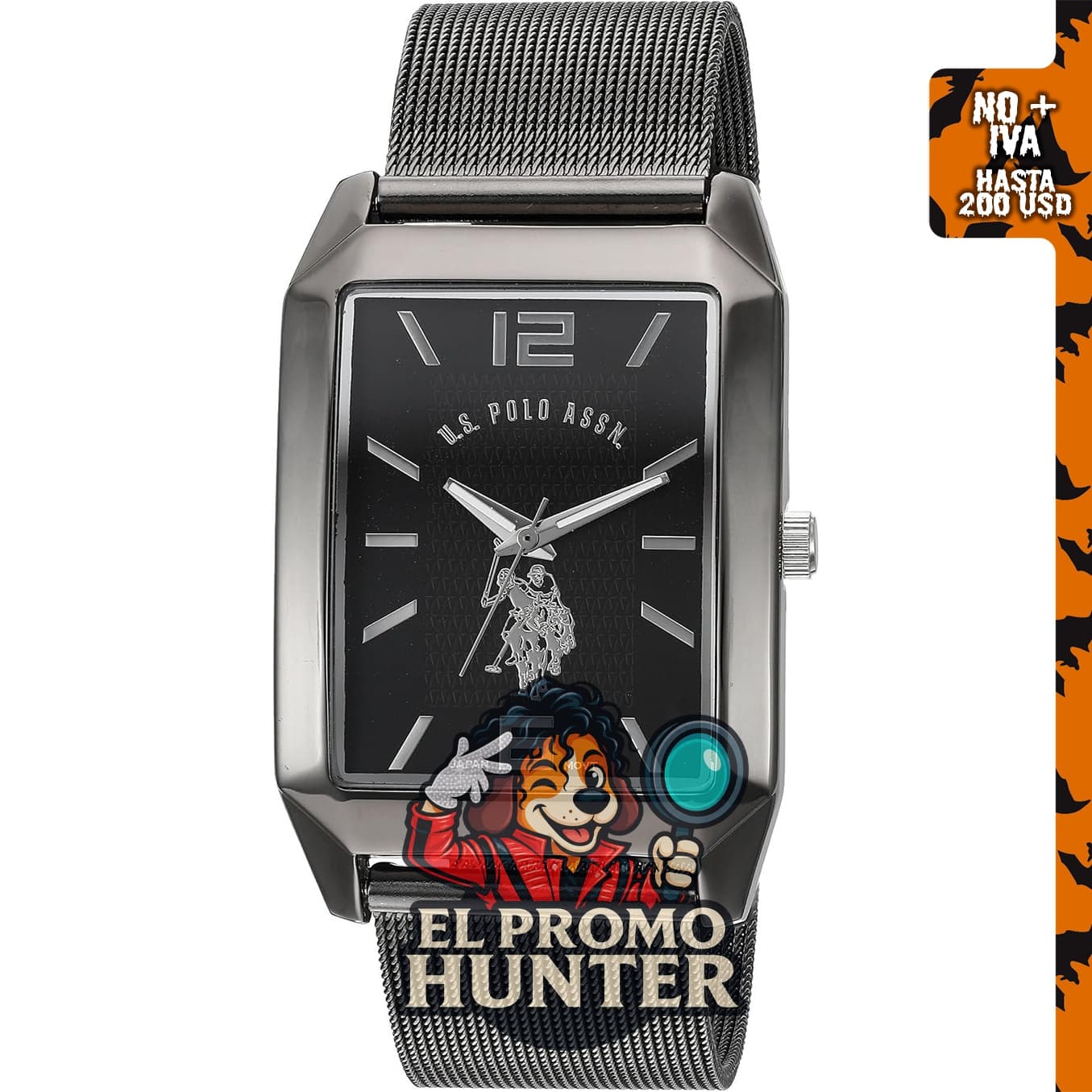 Reloj clásico de cuarzo para hombre Accutime U.S. Polo Assn., metal y aleación, color negro.