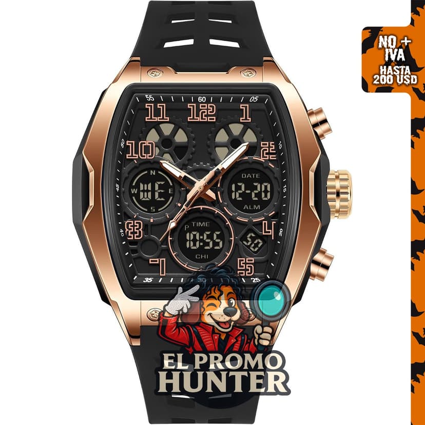 Reloj AIMES para hombre, digital y analógico, con cronómetro y doble hora.