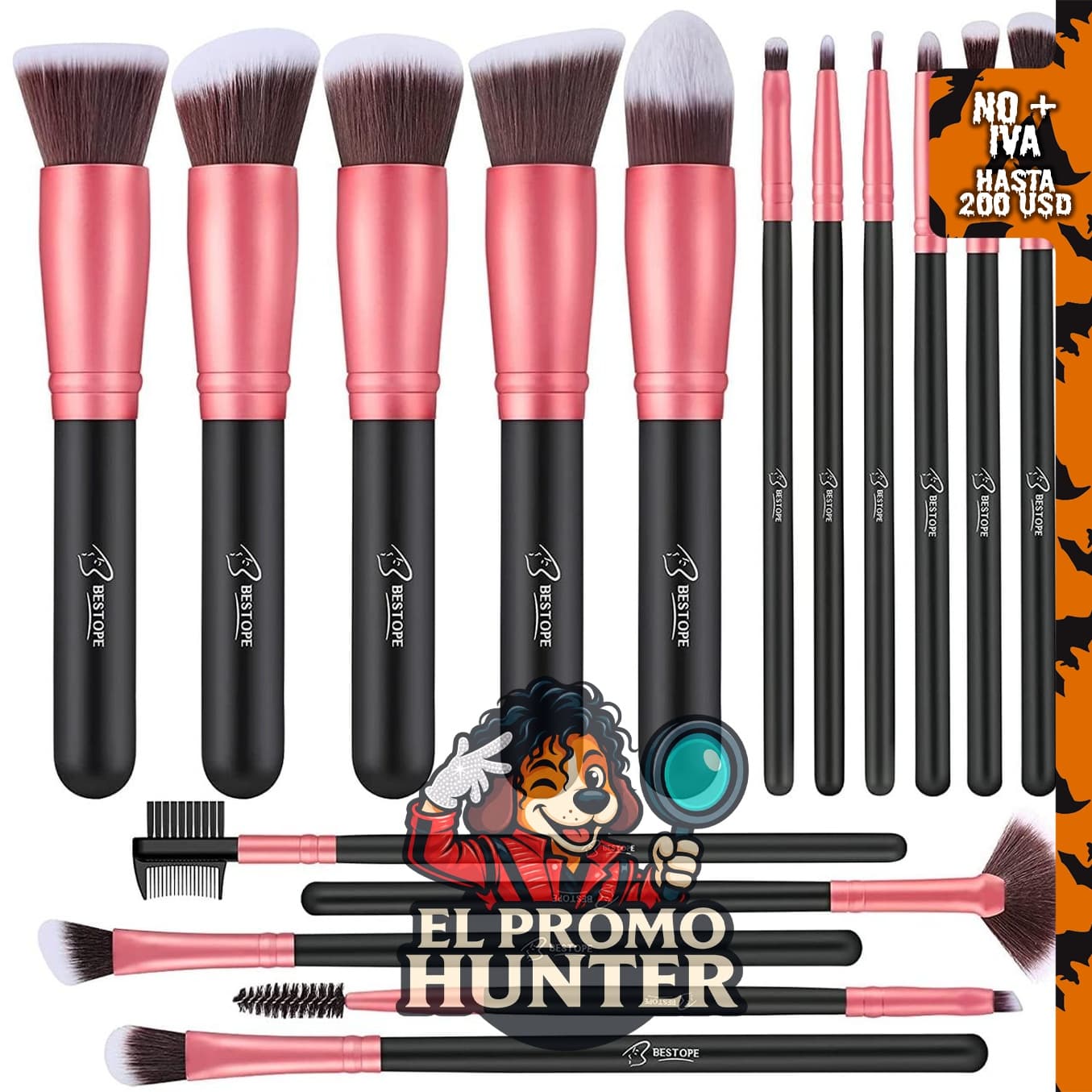 BESTOPE PRO juego de 16 pinceles de maquillaje, incluye brochas sintéticas para base, correctores y maquillaje de ojos.