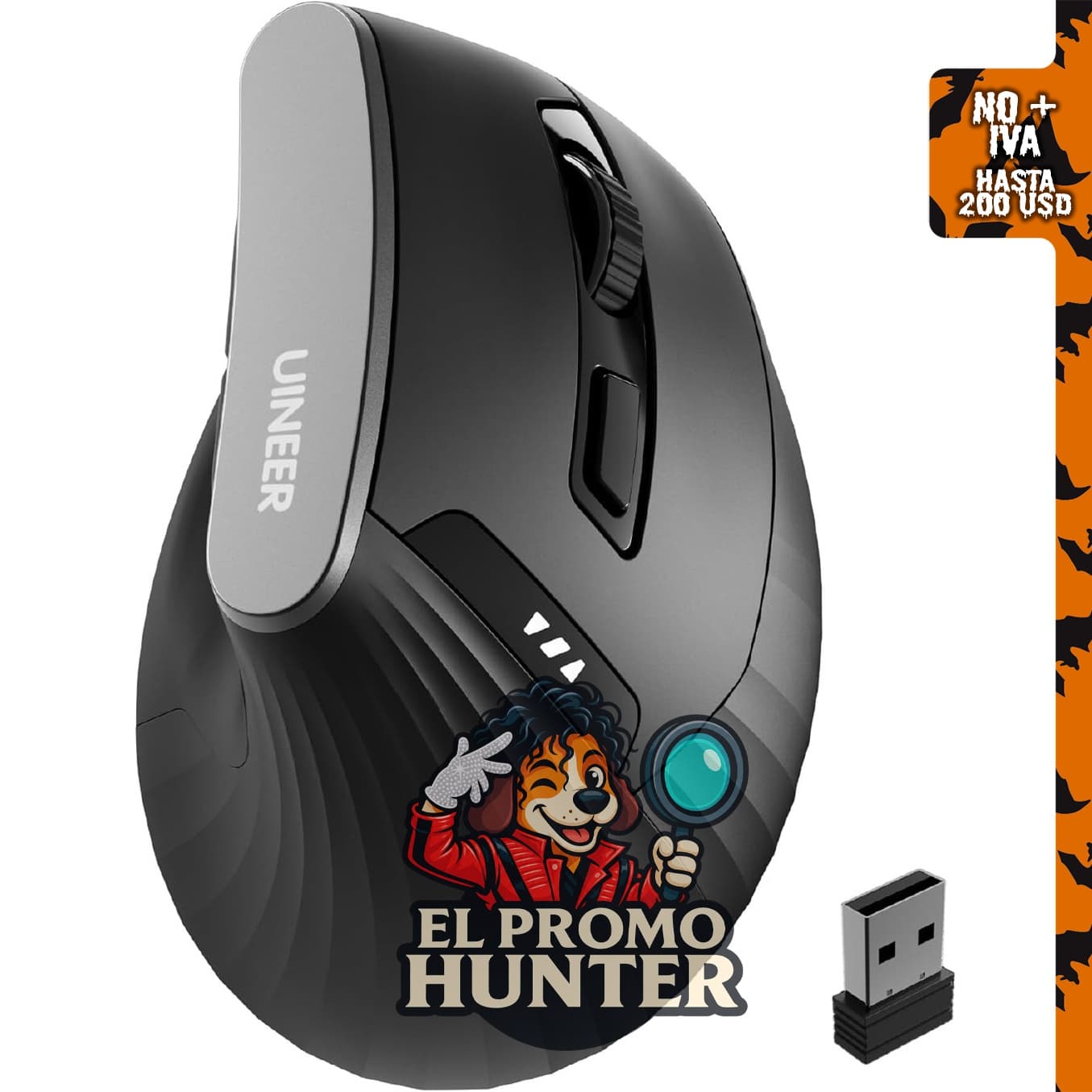 Uineer Ergonomic Vertical Mouse, mouse inalámbrico recargable de 2.4G con 4 niveles de DPI.
