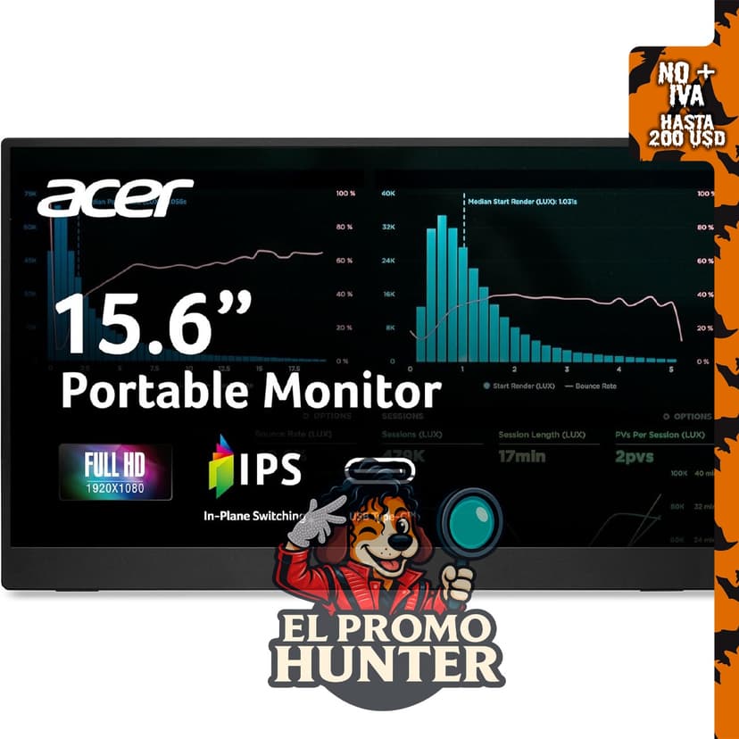 Monitor portátil Acer de 15.6" (39.6 cm) FHD IPS, compatible con FreeSync, con 2 puertos USB 3.1.