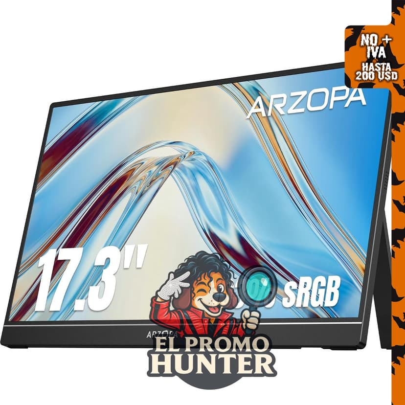 ARZOPA Monitor portátil de 17.3", 1080P FHD, 103% sRGB, IPS, con soporte incorporado, HDMI y USB C.