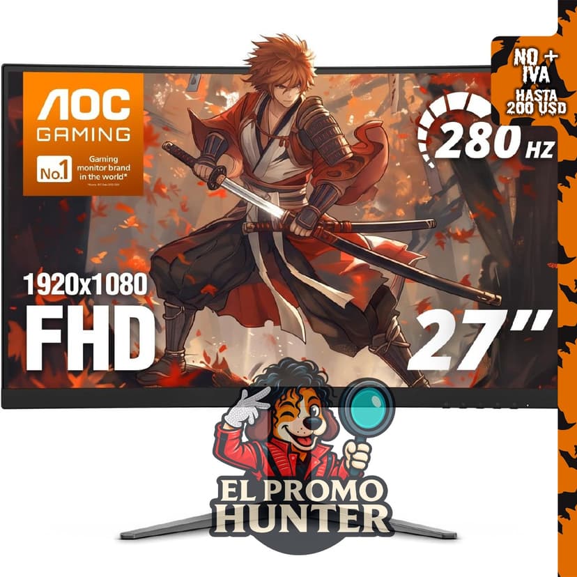 Monitor curvo AOC de 27 pulgadas FHD, 280Hz, VA, 0.3ms, HDR, modelo C27G4ZH.