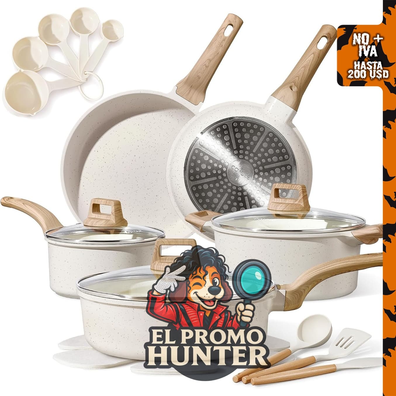 Set de utensilios de cocina CAROTE de 20 piezas, incluye sartenes y ollas antiadherentes.