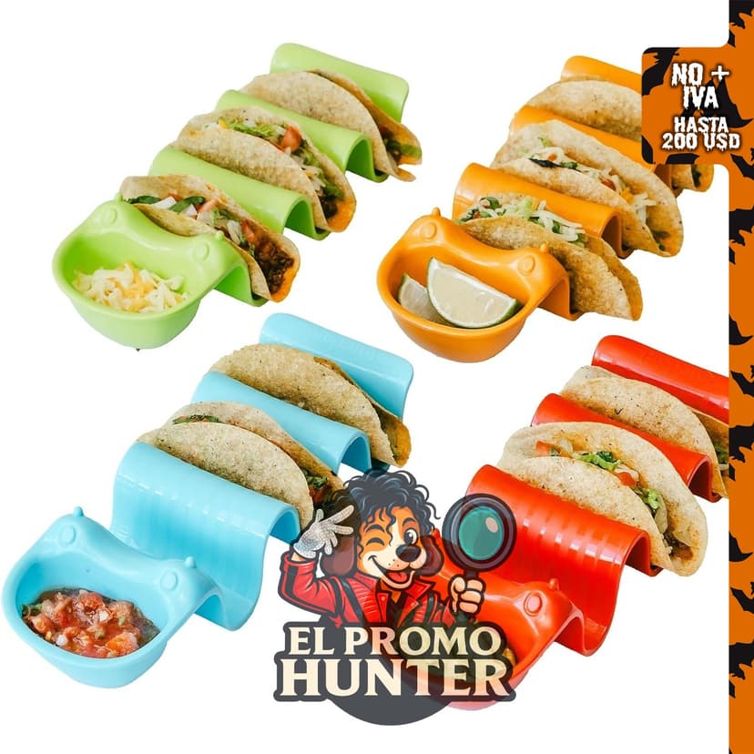 Prepara Tacopillar Taco Holder (paquete de 4) con capacidad para 3 tacos y depósito de salsa.