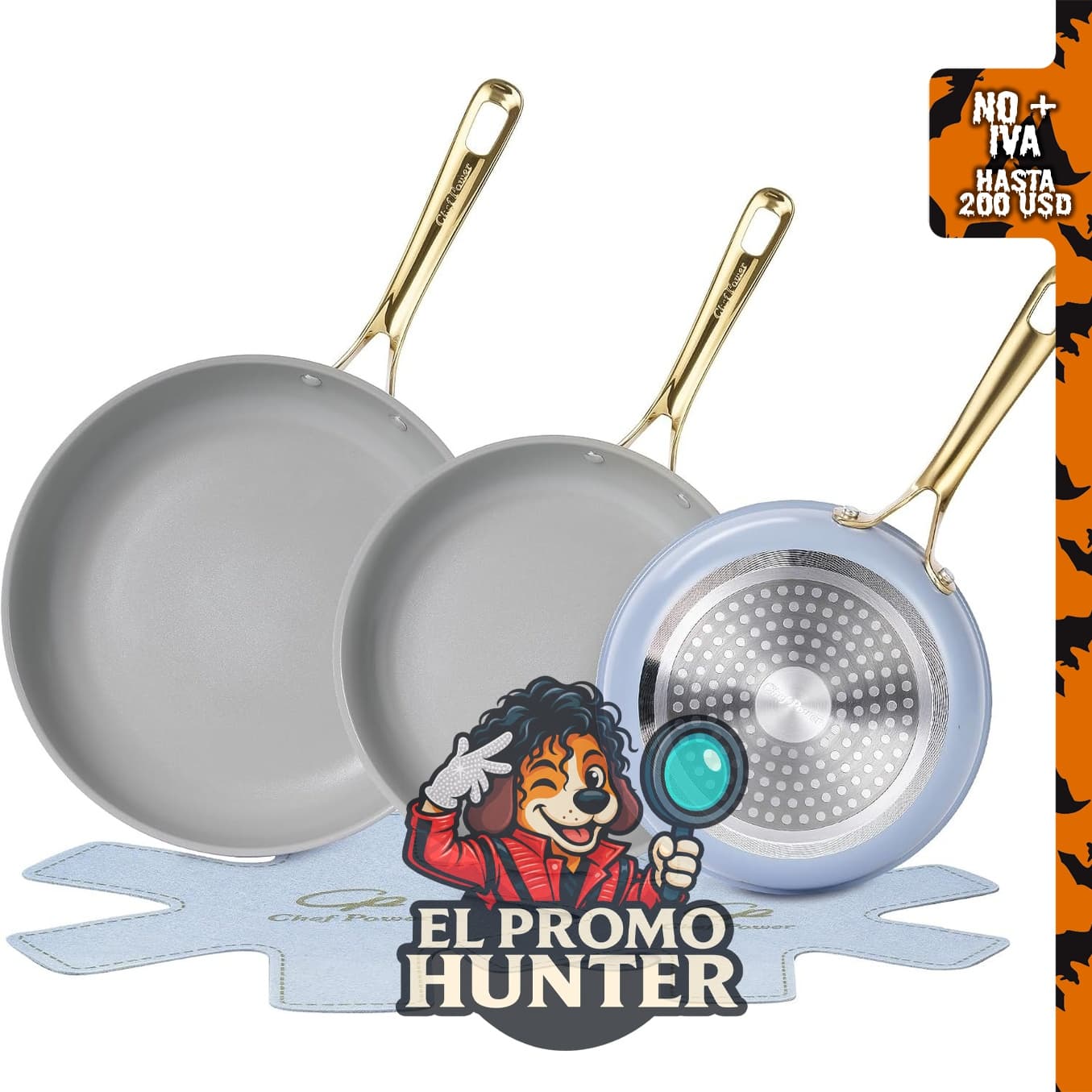Chef Power - Sartén antiadherente de cerámica, set de 5 sartenes (20, 23 y 28 cm).