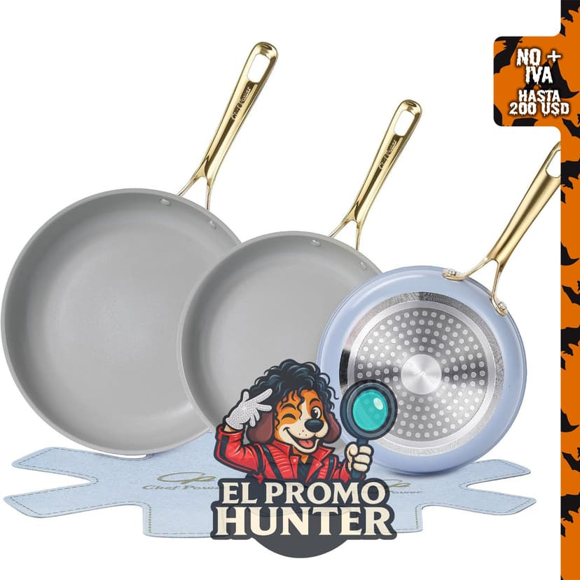 Chef Power - Sartén antiadherente de cerámica, set de 5 sartenes (20, 23 y 28 cm).