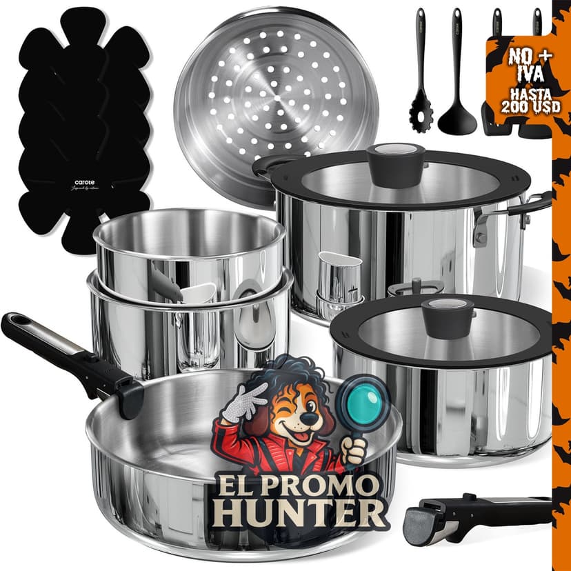 Juego de utensilios de cocina CAROTE de acero inoxidable de tres capas.