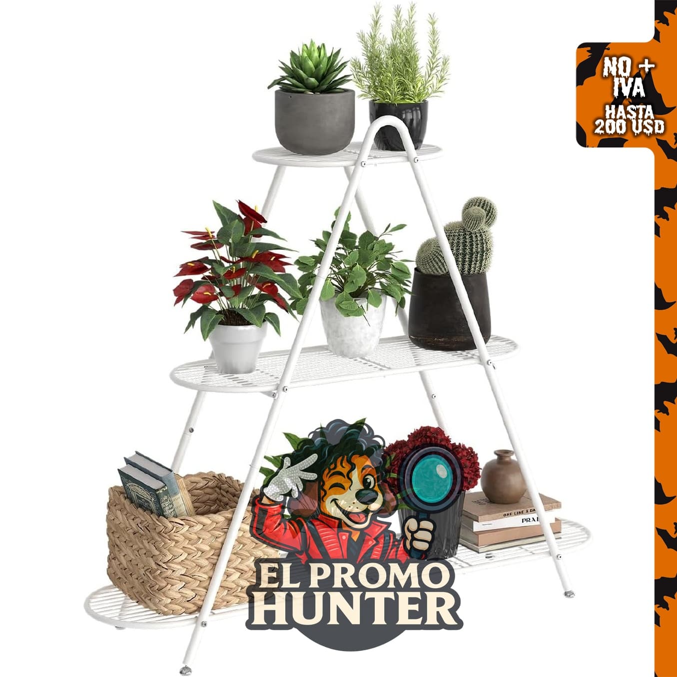 Estante de metal de 3 niveles para exhibición de plantas, adecuado para interiores y exteriores.