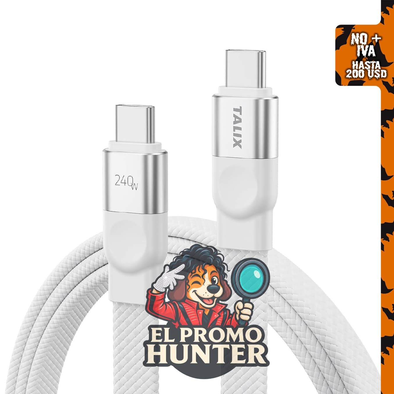 Cable USB C a USB C, carga rápida EPR PD3.2 de 240 W (5 A).