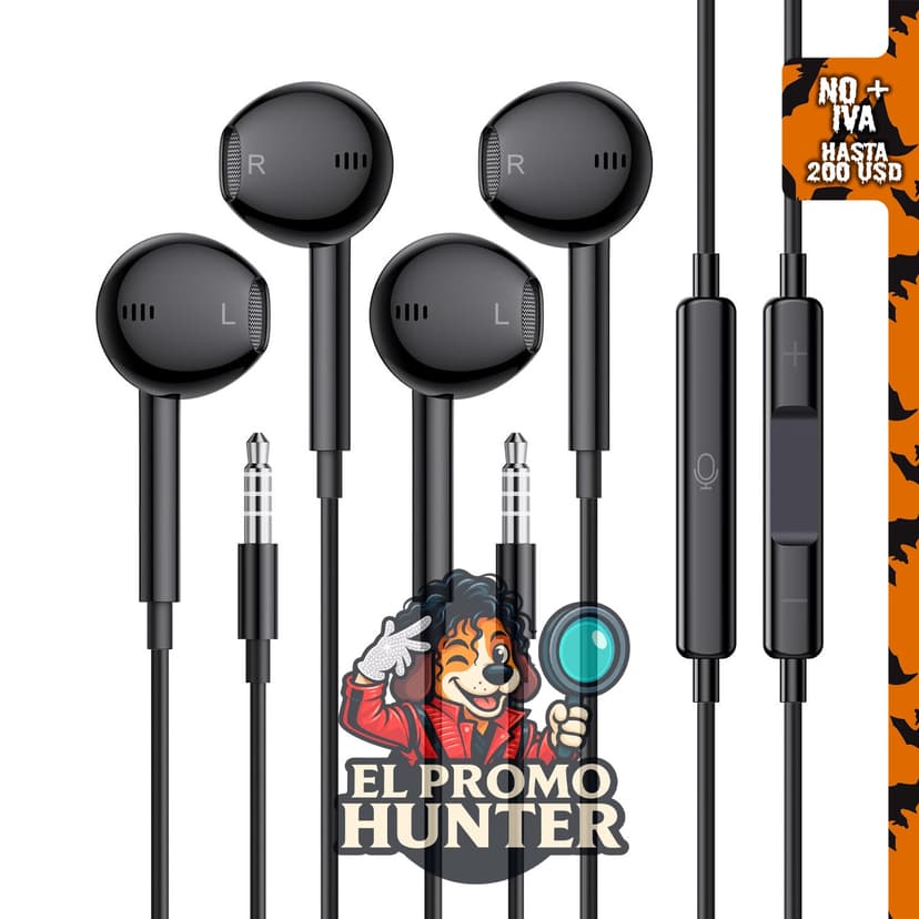 Auriculares Tiloqua con cable de 3.5mm, paquete de 2, con micrófono y control de volumen estéreo HiFi.