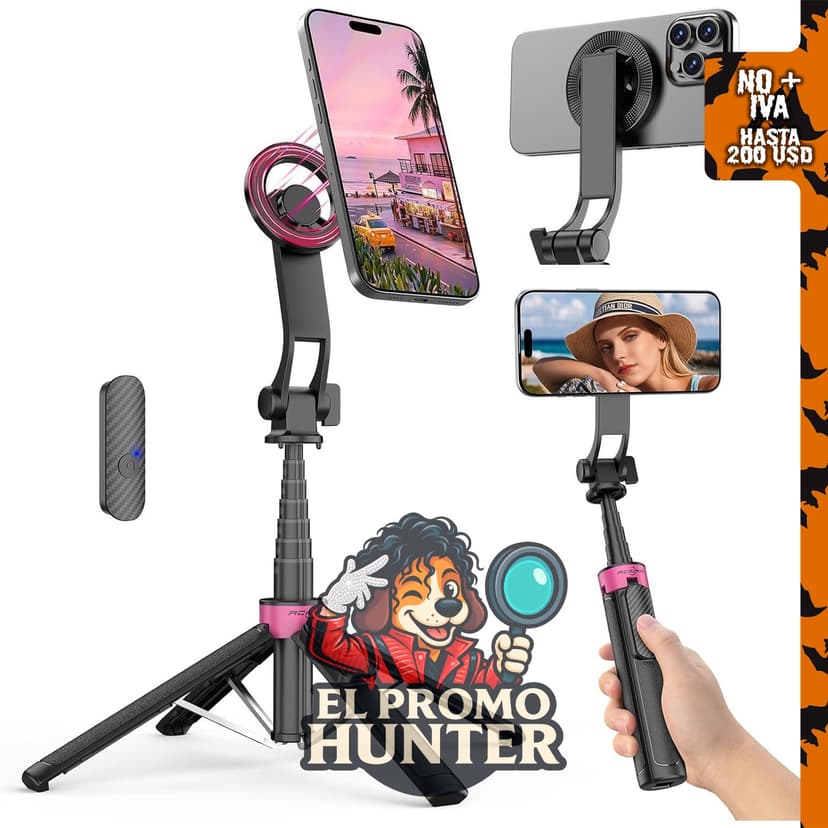 Trípode magnético para teléfono de 37'', incluye palo de selfie portátil y base de 4 patas.