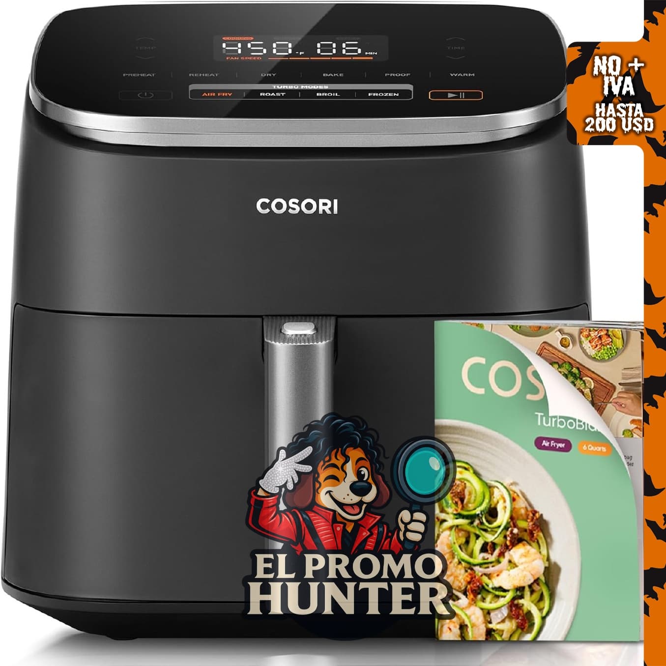 Cosori TurboBlaze Air Fryer, 9 en 1, 6 Qt, recubrimiento cerámico libre de PFAS.