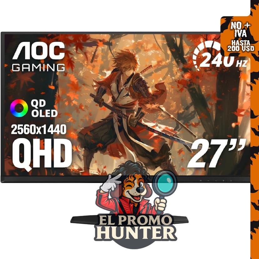 Monitor AOC Q27GAZD de 27" con resolución QHD, frecuencia de 240Hz y tecnología QD OLED, compatible con NVIDIA G-SYNC.