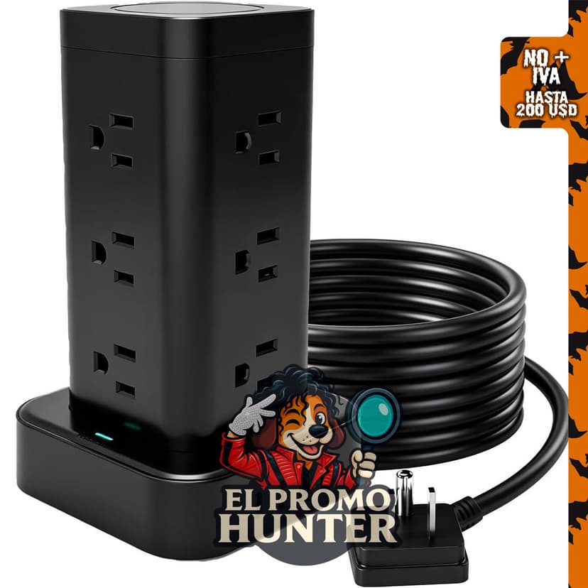 Torre de regleta de alimentación 16 en 1 con 12 salidas de CA, 2 puertos USB-C y 2 puertos USB-A.