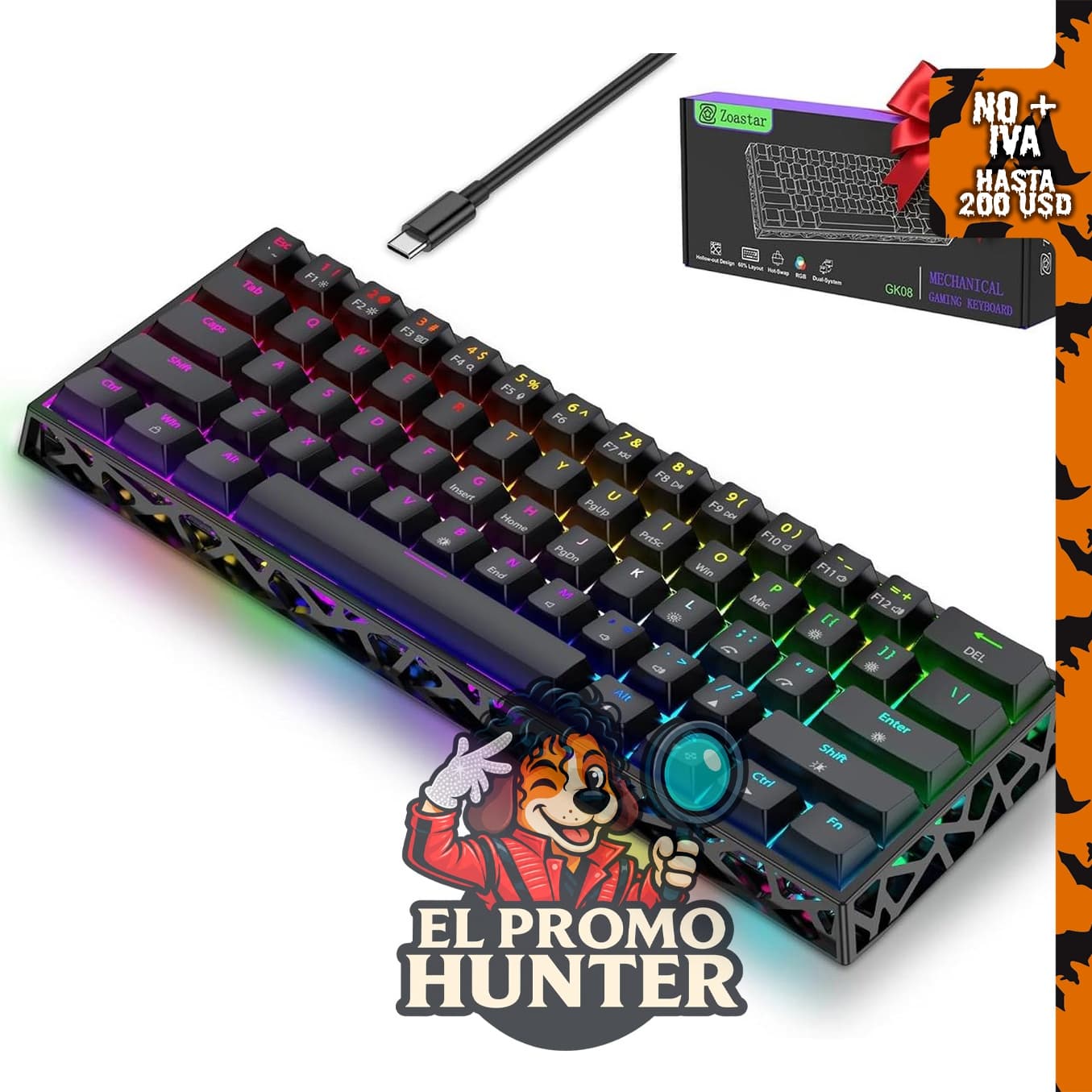 Teclado mecánico para juegos 60% Mini con cable, intercambiable en caliente.