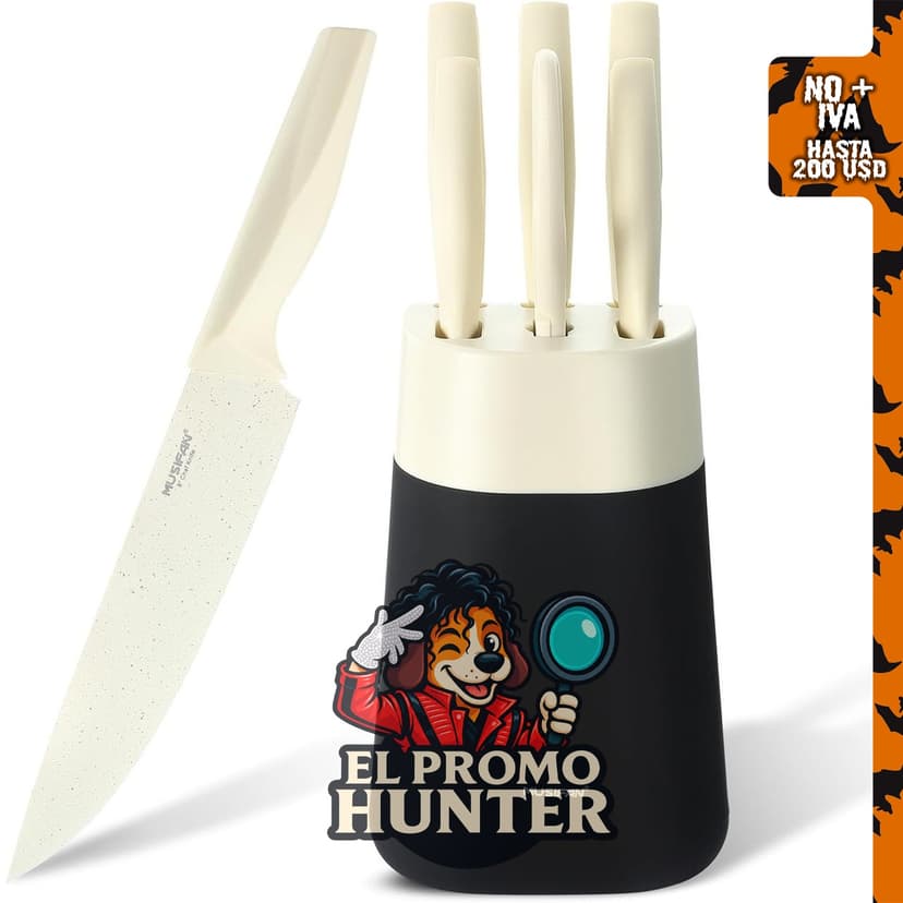 Juego de 7 cuchillos de cocina de acero inoxidable de alto carbono, apto para lavavajillas.