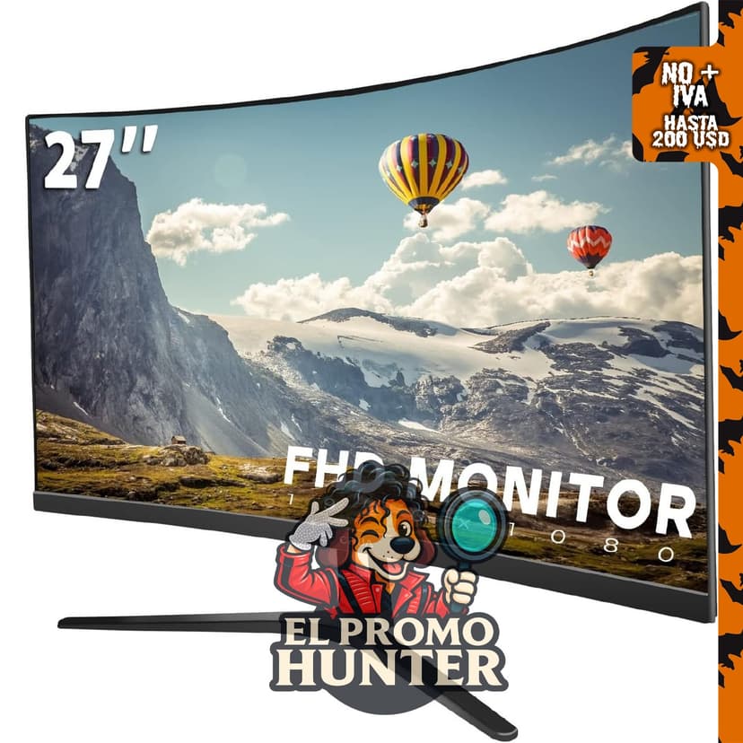 Monitor Curvo CRUA de 27" FHD 1080P, 100Hz, 1800R, HDMI/VGA, color negro.