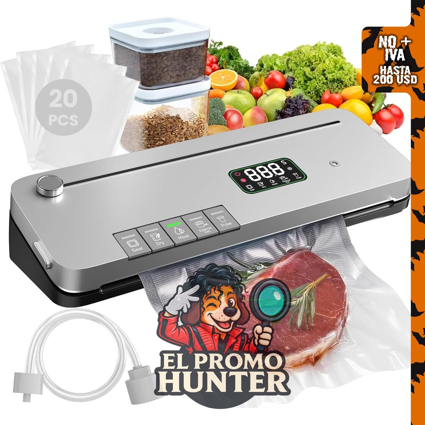 Máquina selladora al vacío de alimentos 7 en 1, 75 kPa.