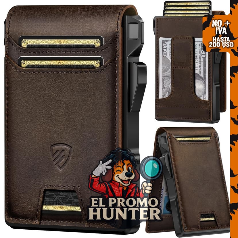 RUNBOX Cartera plegable de cuero genuino para hombres, tarjetero delgado.