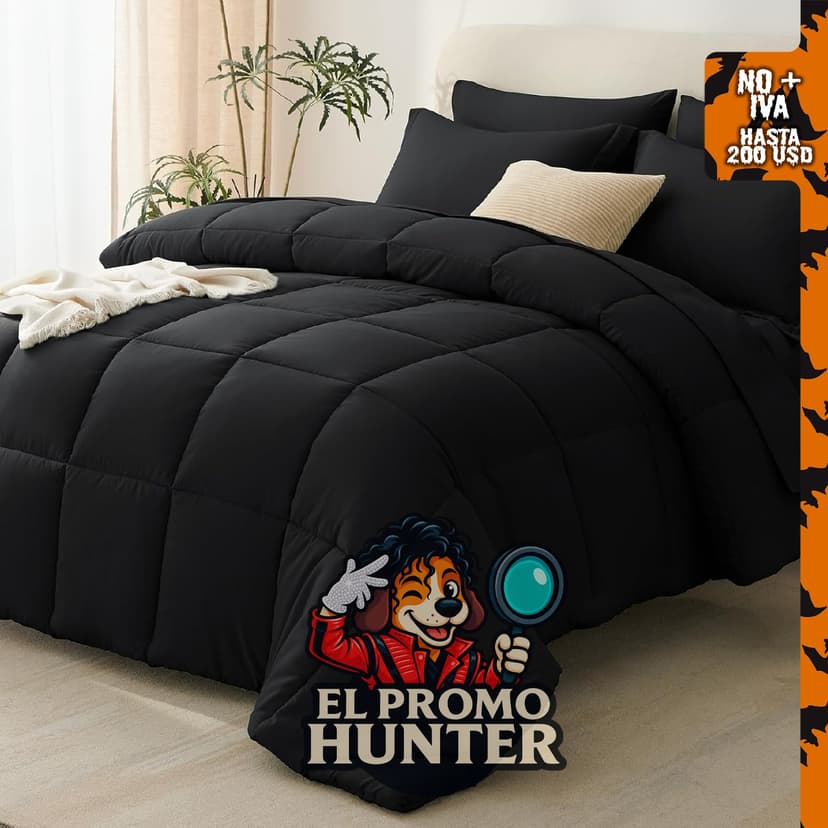CozyLux Juego de Edredón de 7 Piezas para Cama Queen, color negro.