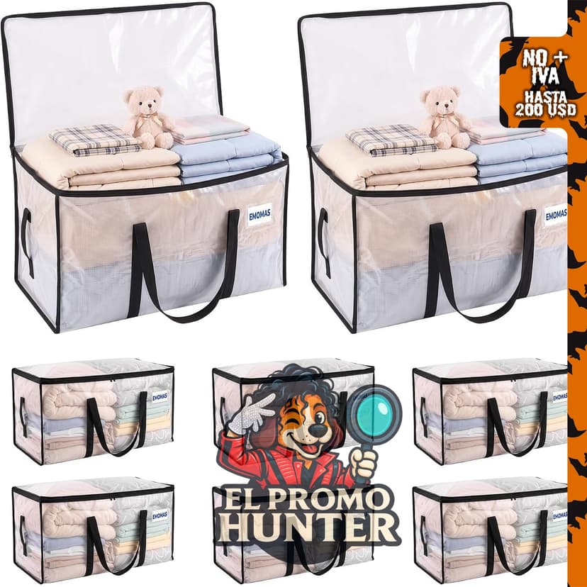 Paquete de 8 bolsas de mudanza transparentes con asas para almacenamiento de ropa.