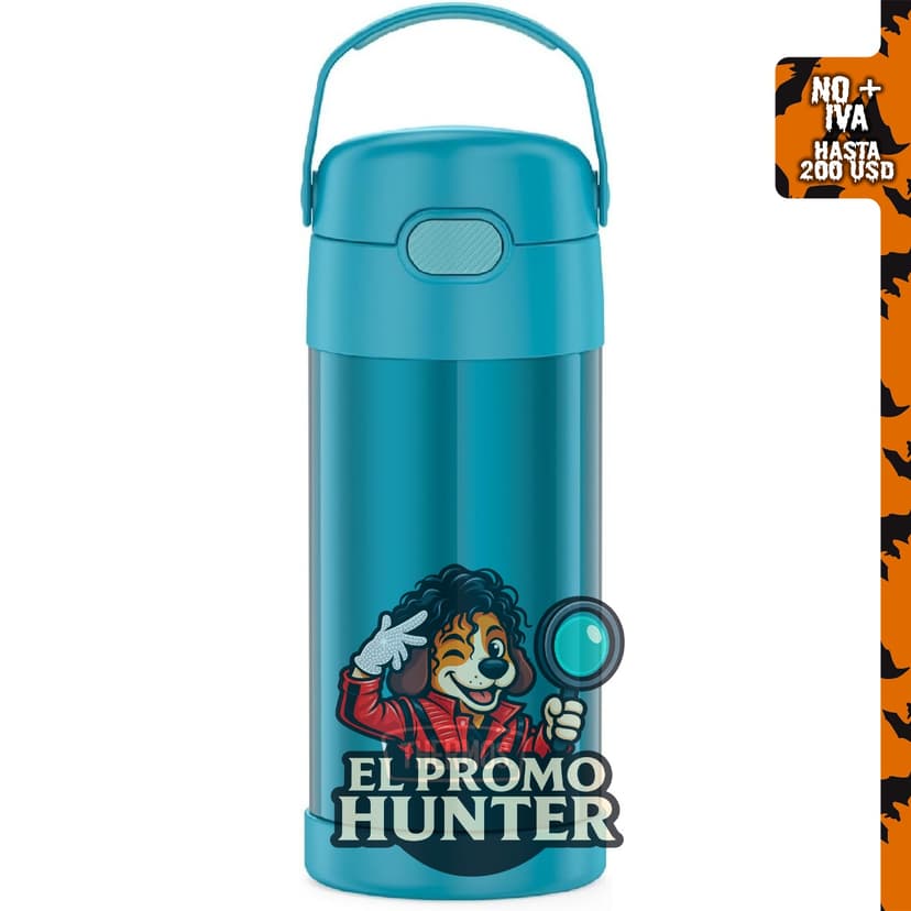 Botella de agua THERMOS FUNTAINER con popote, 12 oz (355 ml), color teal.
