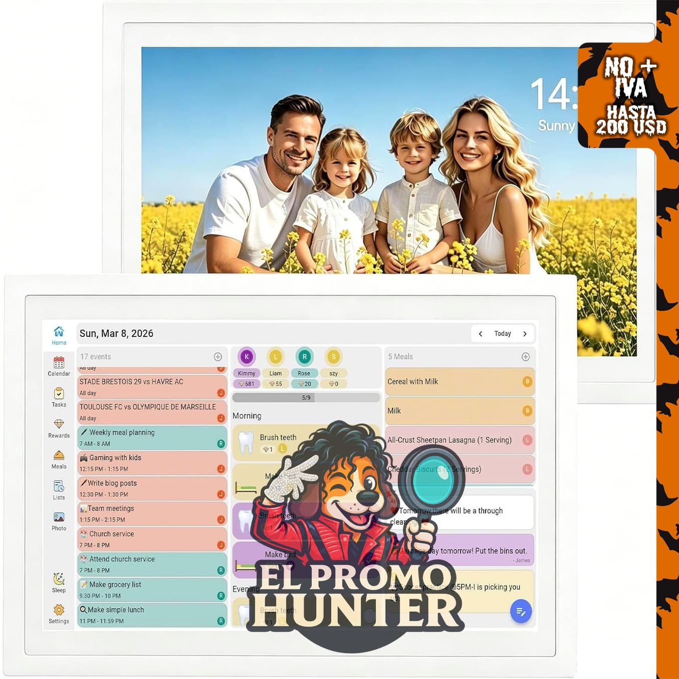 Calendario digital TIKVITO de 10,1 pulgadas con pantalla táctil y conectividad WiFi.