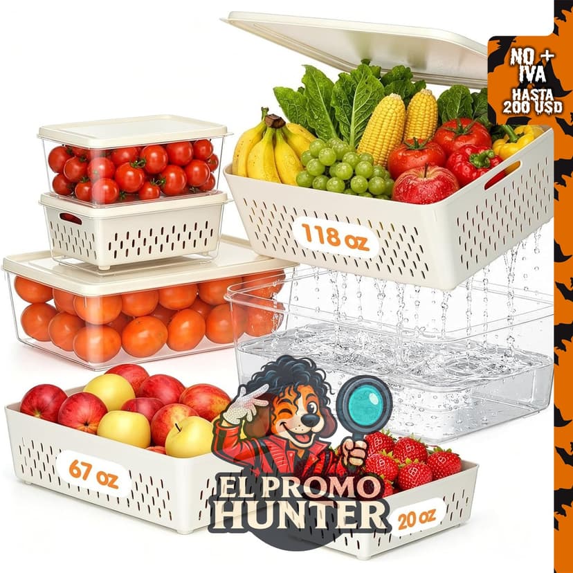 Paquete de 4 recipientes de almacenamiento de frutas para refrigerador.