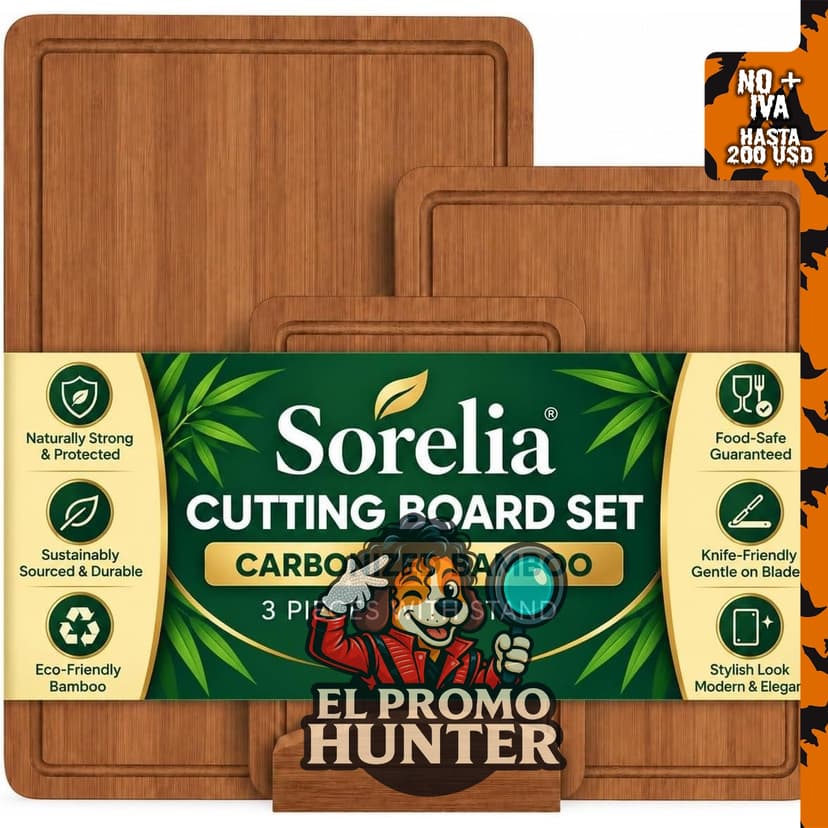 Juego de 3 tablas de cortar de bambú, grandes, para cocina.