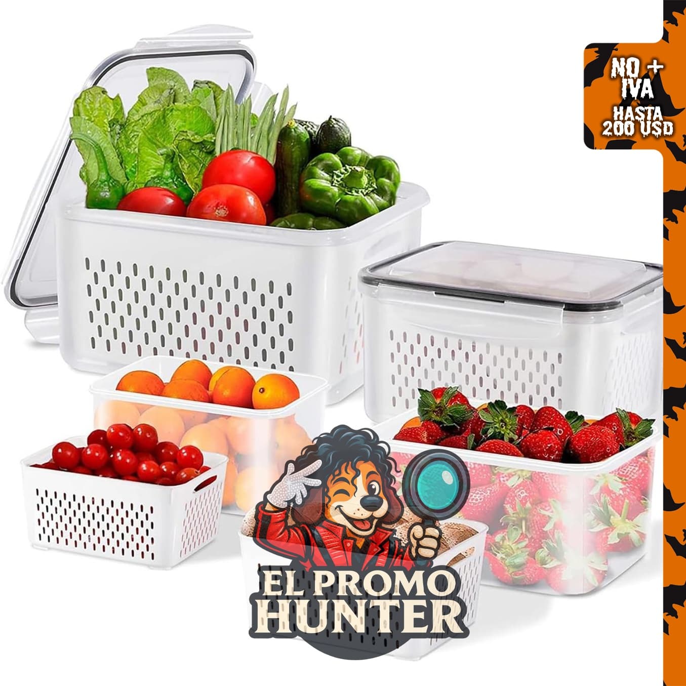 Contenedores de almacenamiento de frutas 4 en 1 para refrigerador.